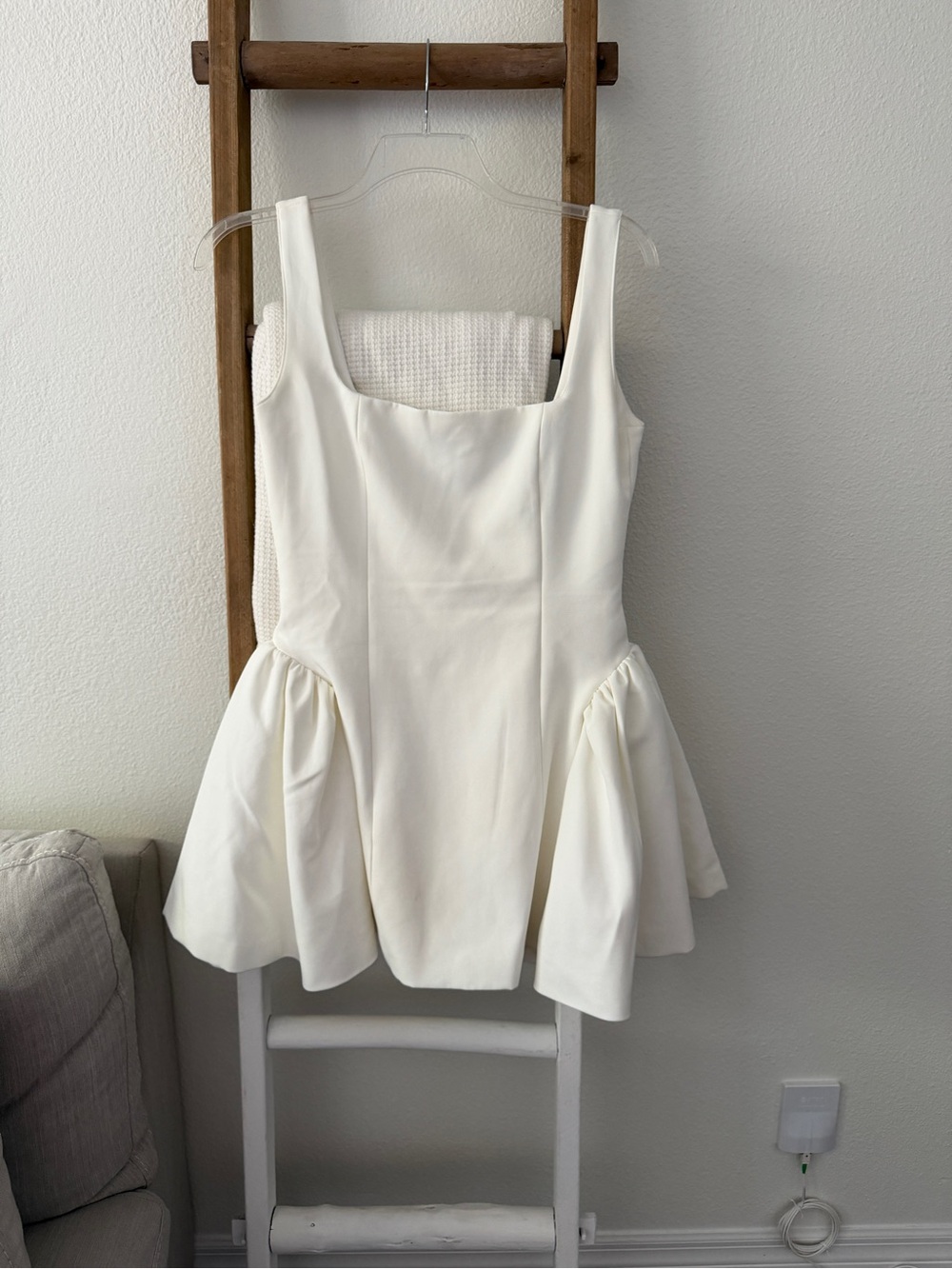 Sleeveless Cream Mini Dress with Square Neck